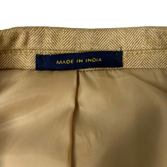 Club Room Herringbone Blazer Sport Coat Elbow Patch Mens 42R Tan Academia - Picture 4 of 13